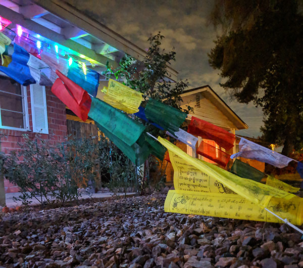 Prayer flags in a homeowners yard