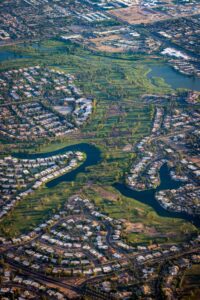 Aerial view of a a golf course in Arizona